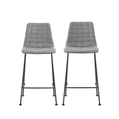 Set of Two 26" Light Gray and Black Fabric and Steel Low Back Counter Height Bar Chairs