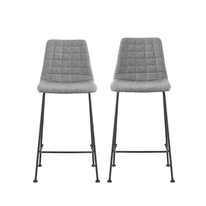 Set of Two 26" Light Gray and Black Fabric and Steel Low Back Counter Height Bar Chairs