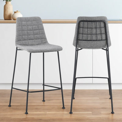 Set of Two 26" Light Gray and Black Fabric and Steel Low Back Counter Height Bar Chairs
