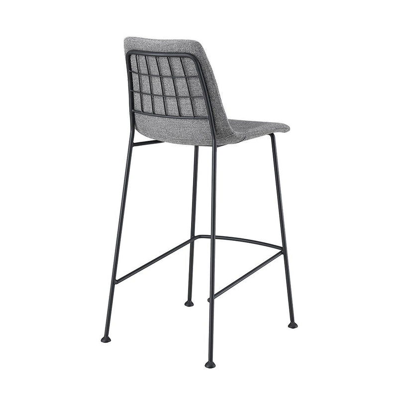 Set of Two 26" Light Gray and Black Fabric and Steel Low Back Counter Height Bar Chairs