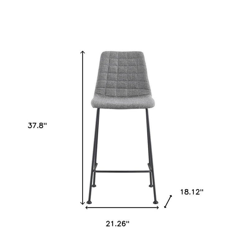 Set of Two 26" Light Gray and Black Fabric and Steel Low Back Counter Height Bar Chairs