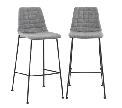 Set of Two 30" Light Gray and Black Fabric and Steel Low Back Bar Height Bar Chairs