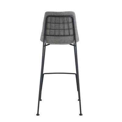Set of Two 30" Light Gray and Black Fabric and Steel Low Back Bar Height Bar Chairs