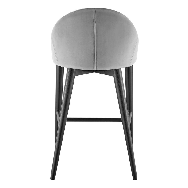 26" Gray and Black Velvet and Solid Wood Low Back Counter Height Bar Chair