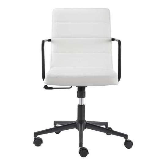 White and Black Steel and Faux Leather Adjustable Swivel Rolling Office Chair