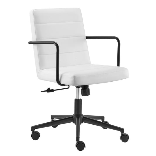White and Black Steel and Faux Leather Adjustable Swivel Rolling Office Chair
