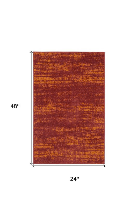 2' X 4' Red And Orange Abstract Indoor Outdoor Area Rug