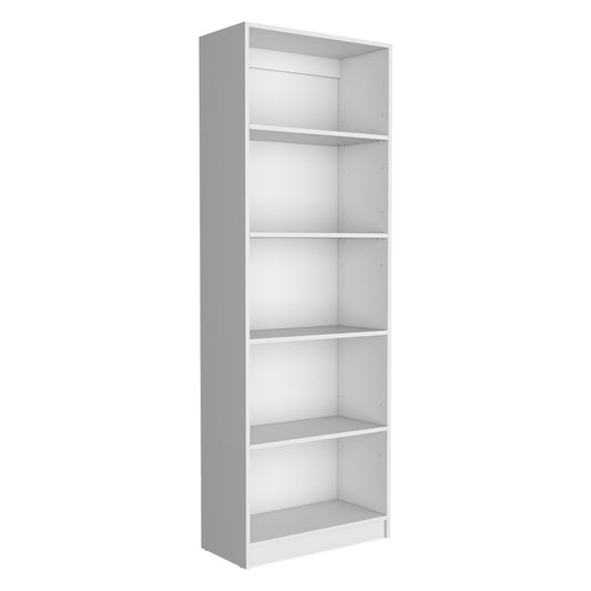 Set of Three White Wood Five Tier Modular Bookcase with Two Doors
