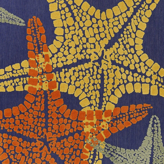 9' X 12' Blue Yellow And Orange Starfish Indoor Outdoor Area Rug