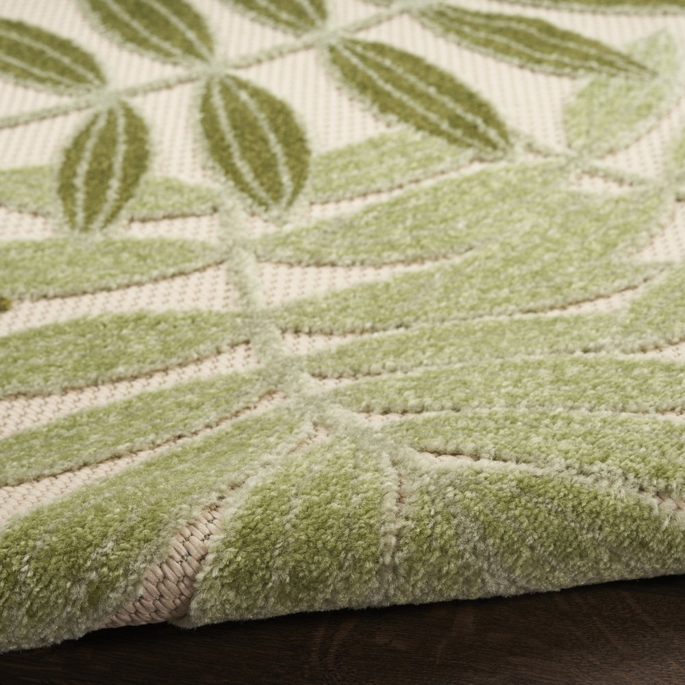 8' Ivory And Green Palm Leaf Indoor Outdoor Runner Rug