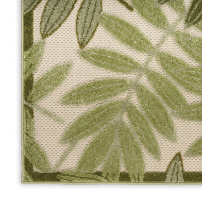 8' Ivory And Green Palm Leaf Indoor Outdoor Runner Rug
