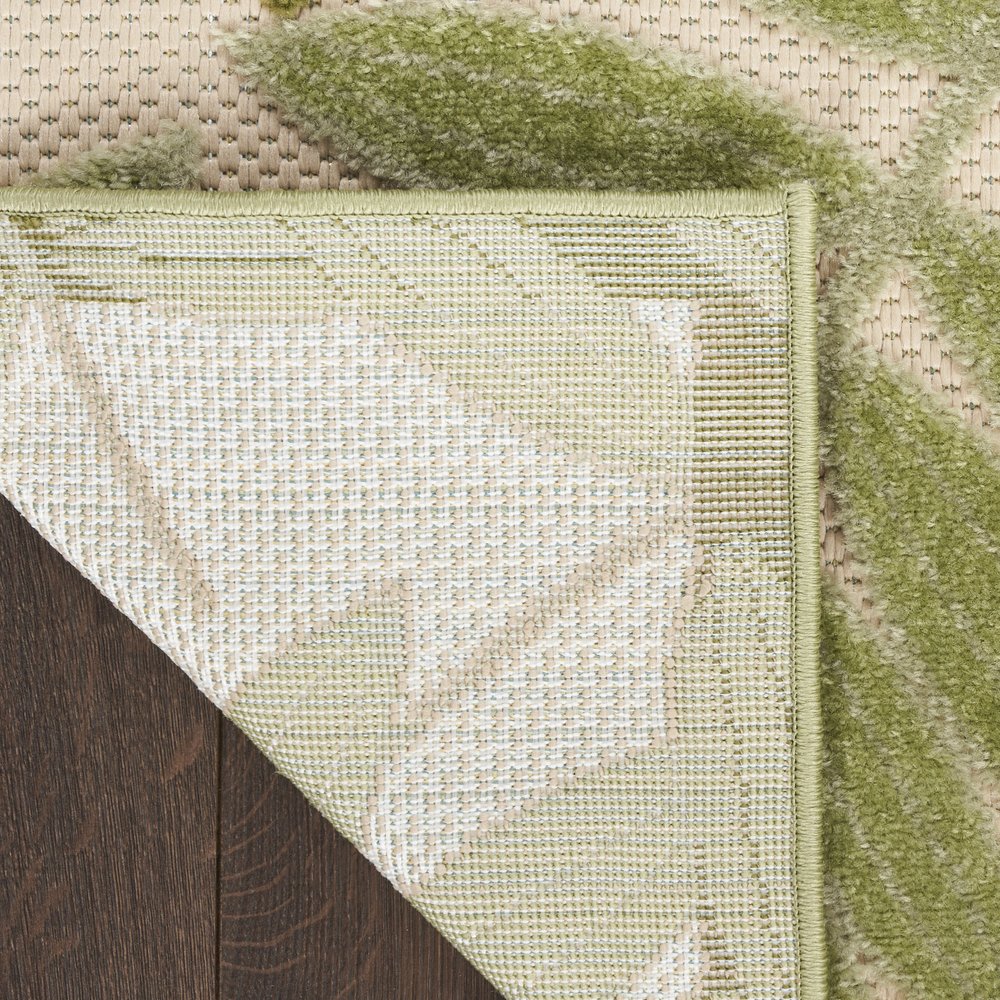 8' Ivory And Green Palm Leaf Indoor Outdoor Runner Rug