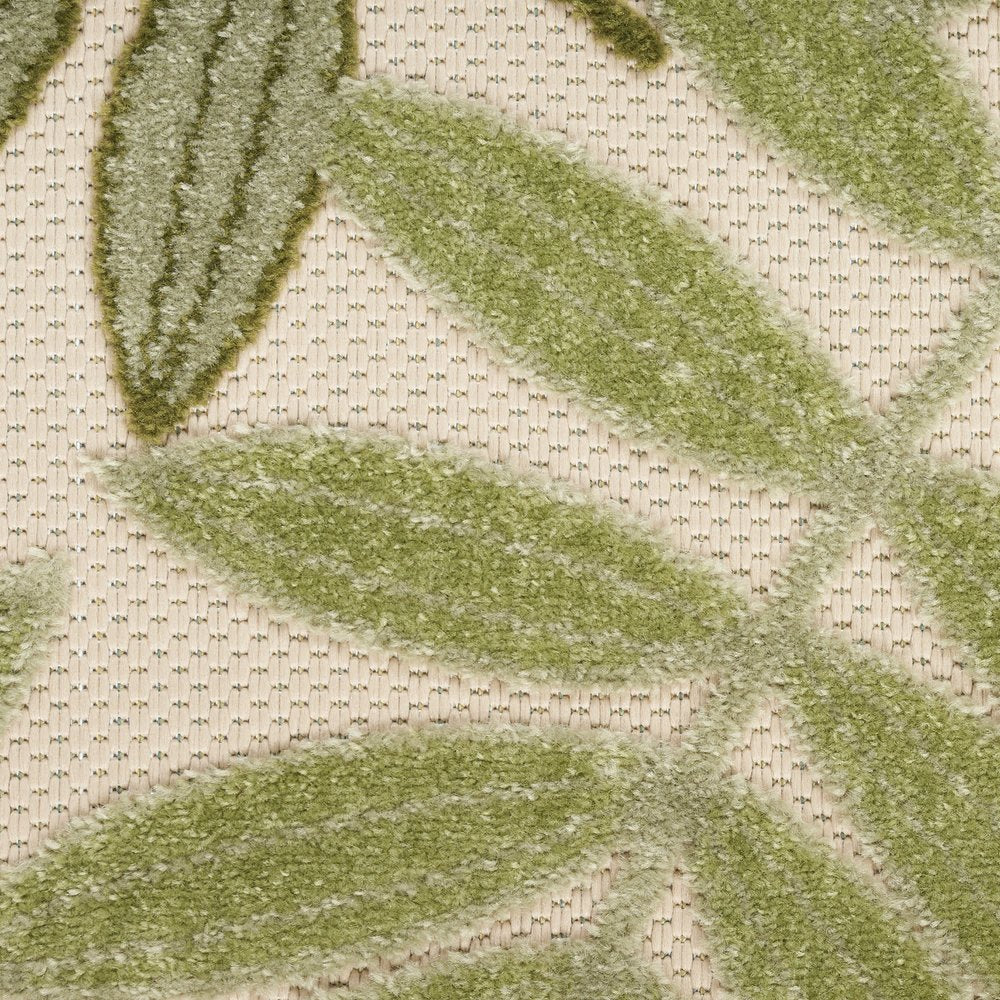 8' Ivory And Green Palm Leaf Indoor Outdoor Runner Rug