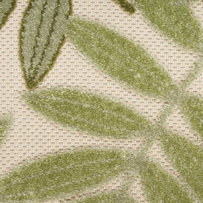 8' Ivory And Green Palm Leaf Indoor Outdoor Runner Rug