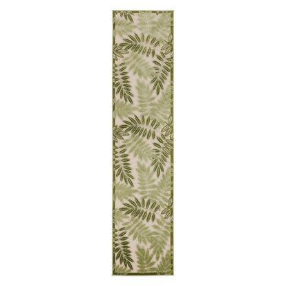 8' Ivory And Green Palm Leaf Indoor Outdoor Runner Rug
