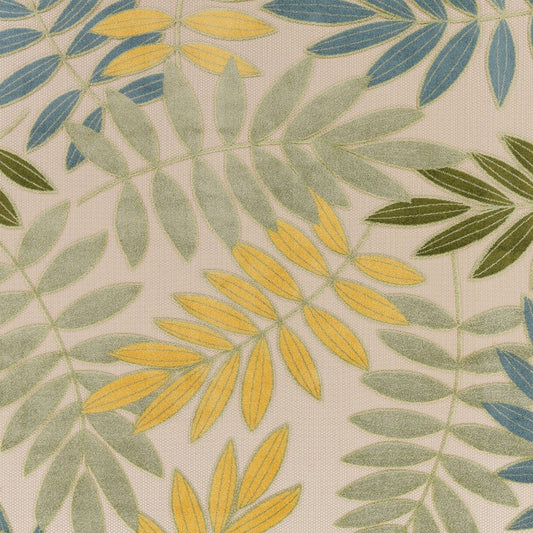 10' X 14' Ivory Green Yellow Blue And Dark Green Palm Leaf Indoor Outdoor Area Rug