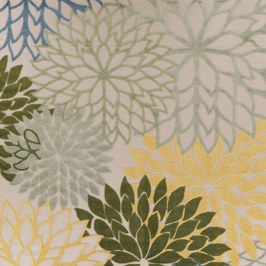 10' X 14' Ivory Green Yellow Blue And Dark Green Floral Indoor Outdoor Area Rug