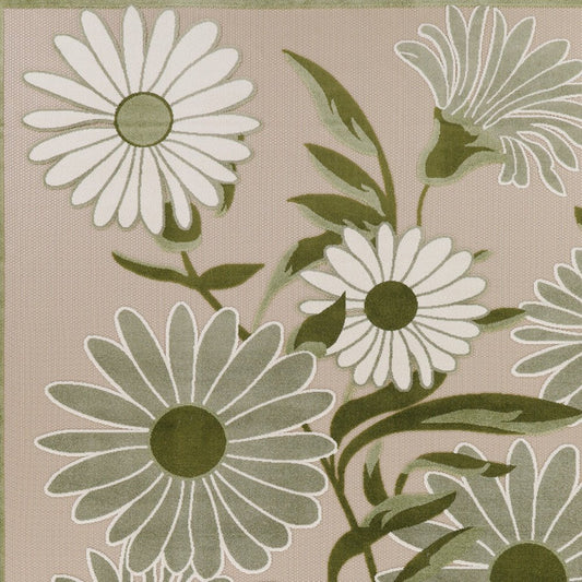 10' X 14' Ivory And Green Floral Indoor Outdoor Area Rug