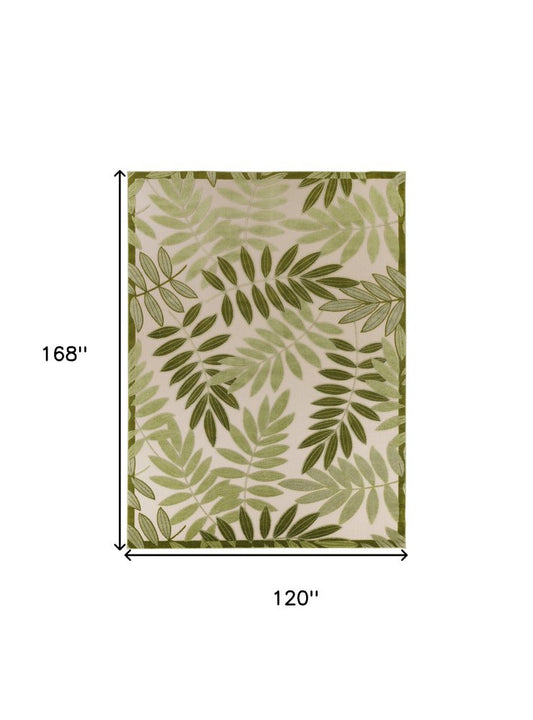 10' X 14' Ivory And Green Palm Leaf Indoor Outdoor Area Rug
