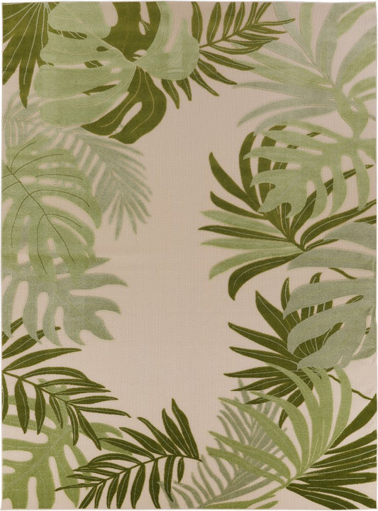 10' X 14' Ivory And Green Palm Leaf Indoor Outdoor Area Rug
