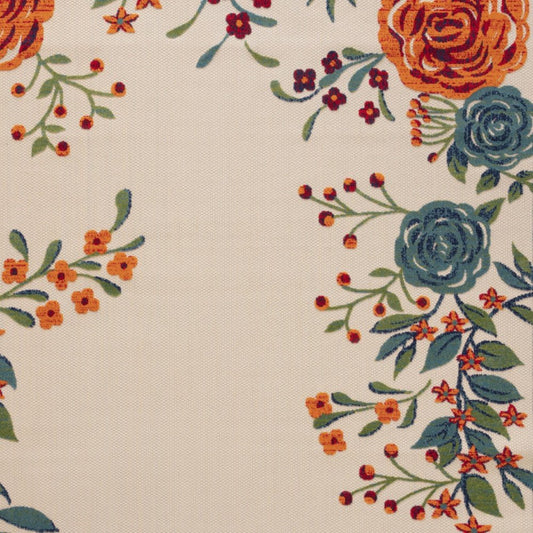10' X 14' Ivory Orange Blue And Green Floral Indoor Outdoor Area Rug