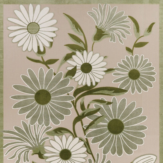 9' X 12' Ivory And Green Floral Indoor Outdoor Area Rug