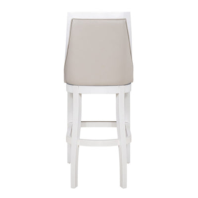 31" Gray And White Faux Leather And Solid Wood Bar Height Swivel Bar Chair