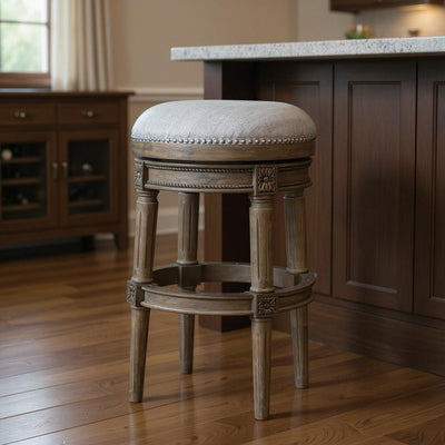 31" Gray Solid Wood Swivel Backless Bar Height Bar Chair