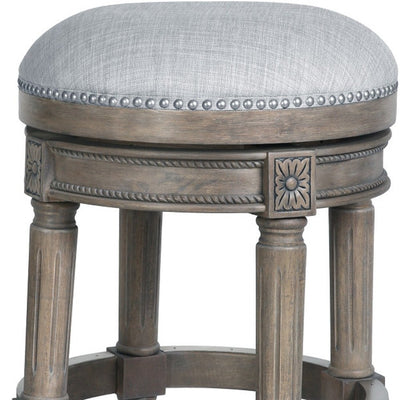 26" Gray Solid Wood Swivel Backless Counter Height Bar Chair