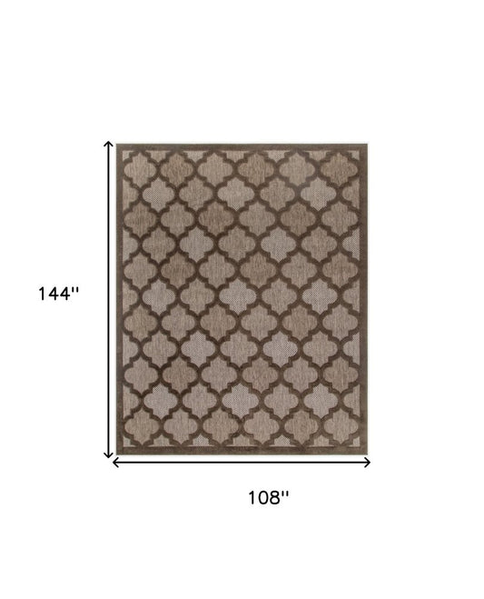 9' X 12' Dark Brown And Light Brown Trellis Indoor Outdoor Area Rug
