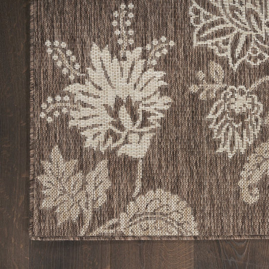 9' X 12' Brown And Ivory Floral Indoor Outdoor Area Rug