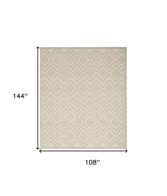 9' X 12' Cream And Beige Geometric Indoor Outdoor Area Rug
