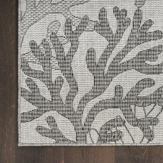 9' X 12' Gray Black And Ivory Nautical Indoor Outdoor Area Rug