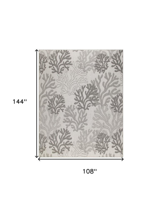 9' X 12' Gray Black And Ivory Nautical Indoor Outdoor Area Rug