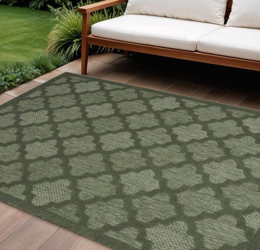 9' X 12' Dark Green And Light Green Trellis Indoor Outdoor Area Rug