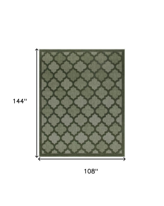 9' X 12' Dark Green And Light Green Trellis Indoor Outdoor Area Rug