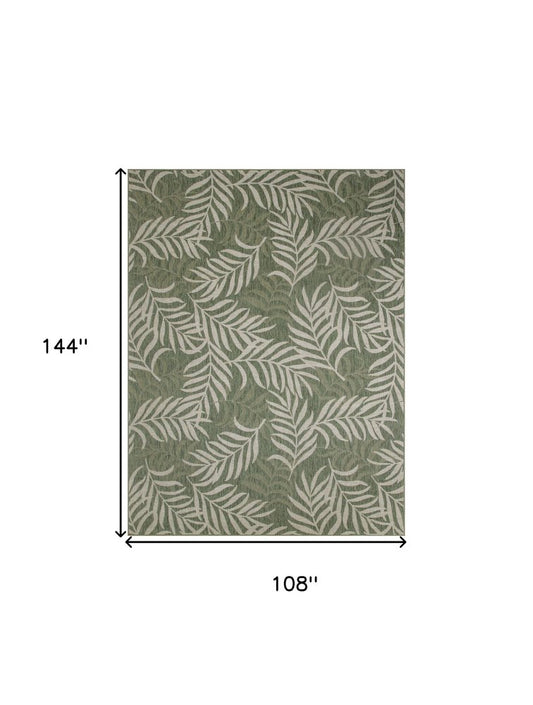 9' X 12' Ivory And Green Palm Leaf Indoor Outdoor Area Rug