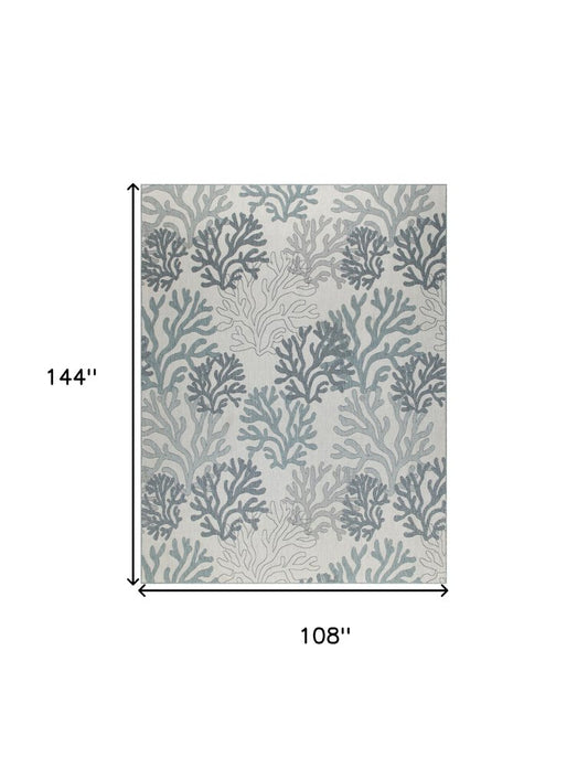 9' X 12' Blue And Ivory Nautical Indoor Outdoor Area Rug