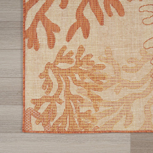 9' X 12' Coral And Ivory Nautical Indoor Outdoor Area Rug