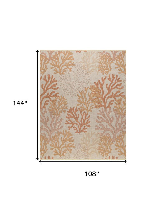 9' X 12' Coral And Ivory Nautical Indoor Outdoor Area Rug