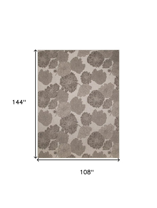 9' X 12' Natural And Ivory Floral Indoor Outdoor Area Rug
