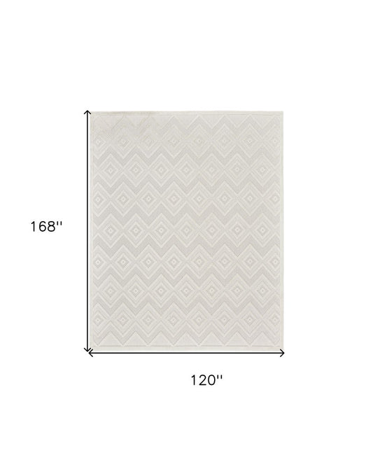 10' X 14' Ivory And White Geometric Indoor Outdoor Area Rug