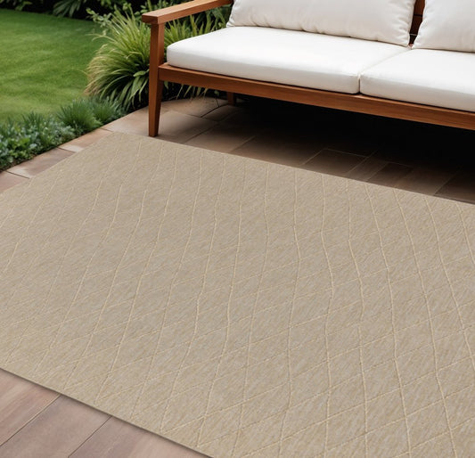 9' X 12' Natural And Light Brown Geometric Indoor Outdoor Area Rug