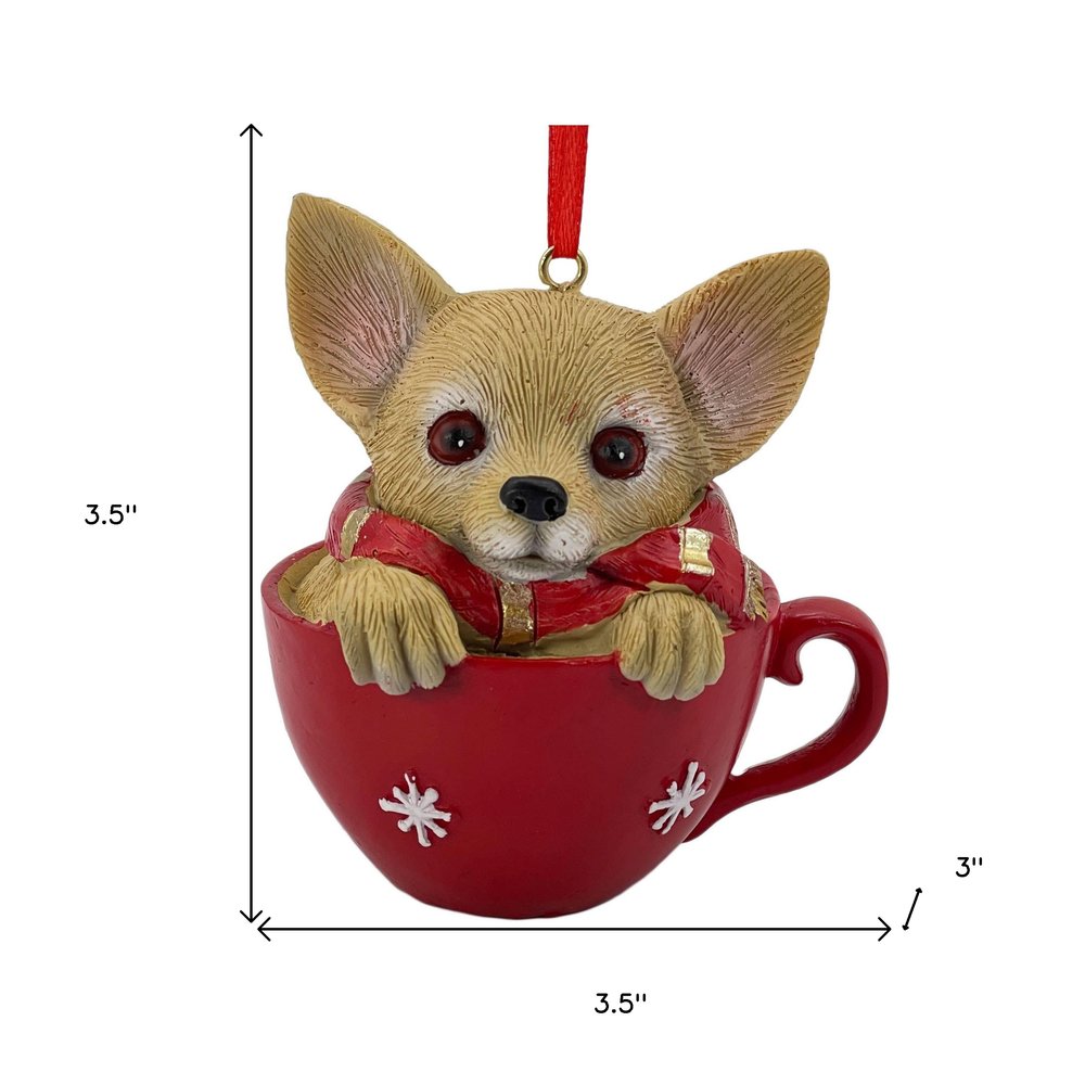 4" Brown And Red Resin Dog Christmas Santa Figurine
