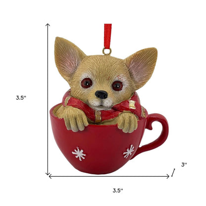 4" Brown And Red Resin Dog Christmas Santa Figurine