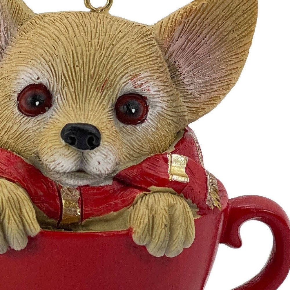 4" Brown And Red Resin Dog Christmas Santa Figurine