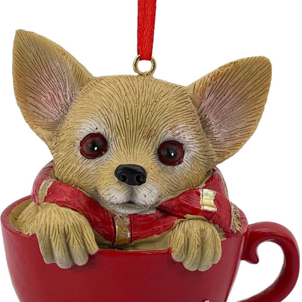 4" Brown And Red Resin Dog Christmas Santa Figurine