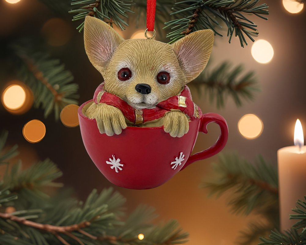 4" Brown And Red Resin Dog Christmas Santa Figurine