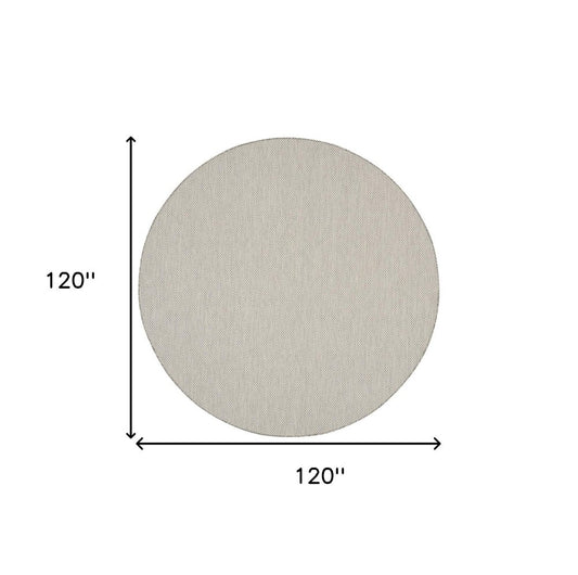 10' Ivory And Gray Round Geometric Indoor Outdoor Area Rug