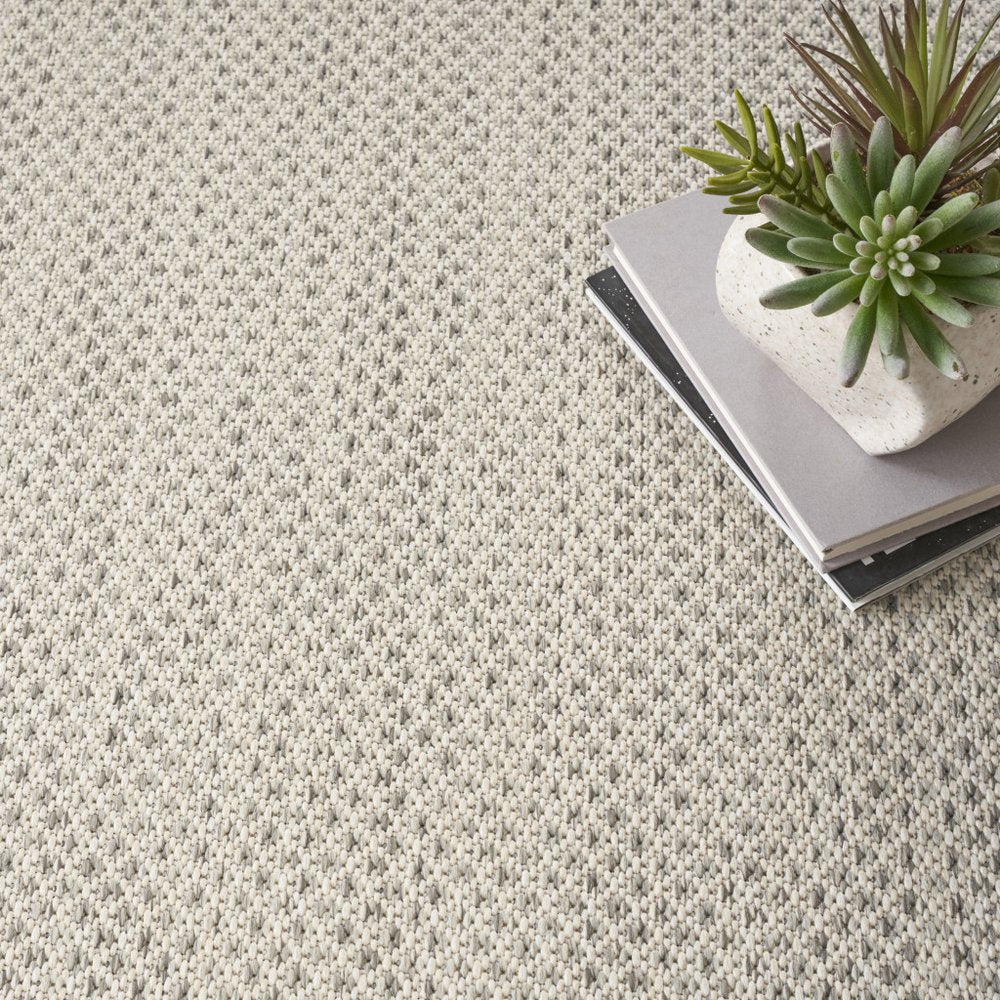 10' Ivory And Silver Square Geometric Indoor Outdoor Area Rug